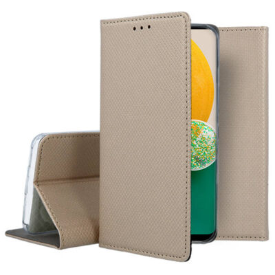 Auksinis atverčiamas dėklas Samsung Galaxy A135 A13 4G Smart Magnet telefone atverstas