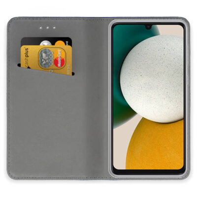 Auksinis atverčiamas dėklas Samsung Galaxy A346 A34 5G Smart Magnet pilkas vidus su kortelių lizdais