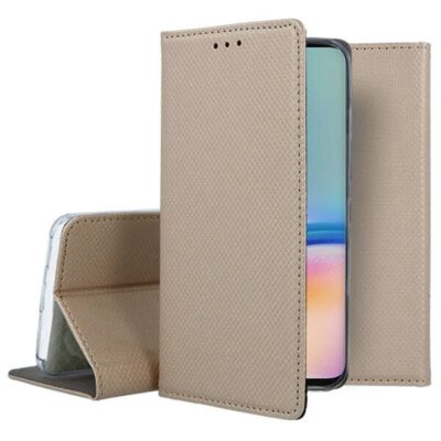 Auksinis atverčiamas dėklas Samsung Galaxy A566 A56 5G Smart Magnet su tekstūriniu paviršiumi ir apsauga