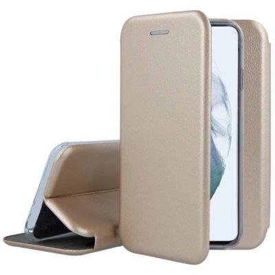 Auksinis atverčiamas dėklas Samsung Galaxy S21 FE su matiniu paviršiumi