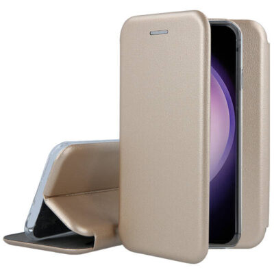 Auksinis atverčiamas dėklas Samsung Galaxy S711 S23 FE Book Elegance su matiniu paviršiumi