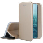 Auksinis atverčiamas dėklas Samsung Galaxy S916 S23 Plus 5G Book Elegance su matoma telefono ekrano dalimi