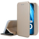 Auksinis atverčiamas dėklas Xiaomi Redmi 10 su odiniu paviršiumi ir stovu