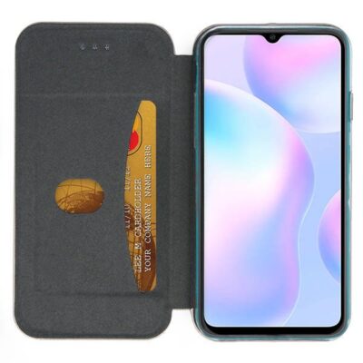 Auksinis atverčiamas dėklas Xiaomi Redmi 9A 9AT su kortelės laikikliu viduje