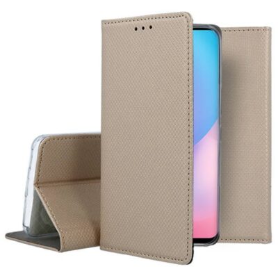 Auksinis atverčiamas dėklas Xiaomi Redmi 9T Poco M3 Smart Magnet su tekstūruota paviršiaus oda