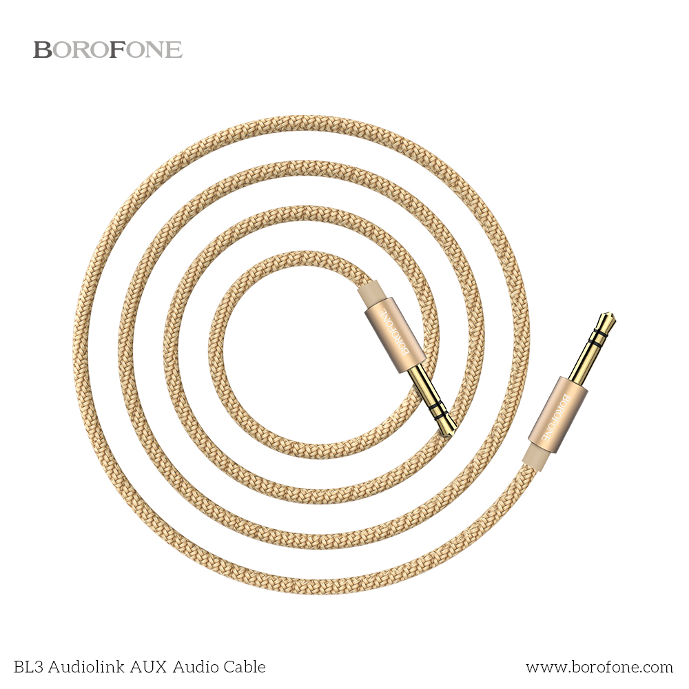 Auksinis audio adapteris 3,5mm į 3,5mm Borofone BL3 Auksinis audio adapteris 3,5mm į 3,5mm Borofone BL3 su pintu kabeliu ir metaliniais jungtimis