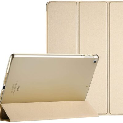 Auksinis dėklas Apple iPad 10.2 2020 su trikampiu stoveliu ir uždengimu