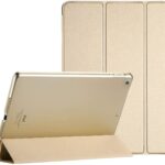 Auksinis dėklas Apple iPad 9.7 2018 su trijų dalių sulankstoma priekyje ir permatomas nugarėlė