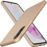 Auksinis dėklas Samsung A356 A35 5G X-level Guardian, matomas iš priekio ir galo su kamera