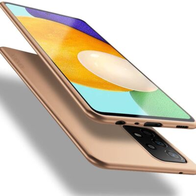 Auksinis dėklas Samsung Galaxy A135 A13 4G X-level Guardian telefonui matomas atviroje pozicijoje