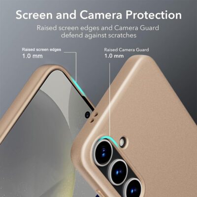 Auksinis dėklas Samsung Galaxy S721 S24 FE X-level Guardian su kėlimo kraštais ekrane ir kamerai