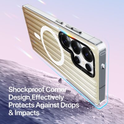 Auksinis dėklas telefonui Samsung S938 S25 Ultra Dux Ducis Zest su skaidriu borteliu ir įrėmintais kameros objektyvais