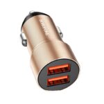 Auksinis įkroviklis automobilinis Borofone BZ19B su dviem USB-A lizdais ir QC3.0 technologija