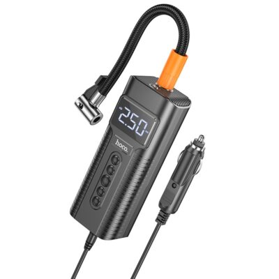 Automobilinis oro kompresorius Hoco PH55 Smart Car Air Pump juodos ir oranžinės spalvos su skaitmeniniu ekranu