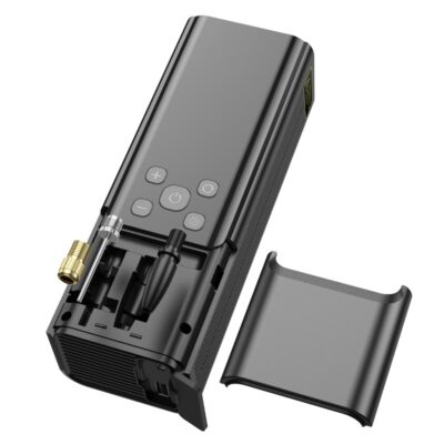 Automobilinis oro kompresorius Hoco ZP7 5000mAh juodas su pridėtais antgaliais ir valdymo mygtukais