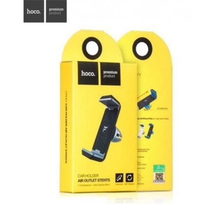 Automobilinis telefono laikiklis Hoco CPH01 juodos ir pilkos spalvos su geltonu dėžutės pakuotėje
