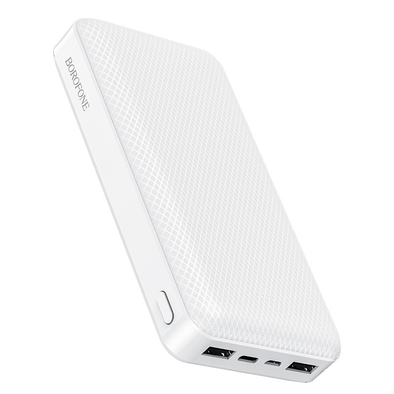 Balta išorinė baterija Power Bank Borofone BJ3A Balta išorinė baterija Power Bank Borofone BJ3A Type-C microUSB 2 USB (2A) 20000mAh su tekstūruotu paviršiumi ir įkrovimo jungtimis