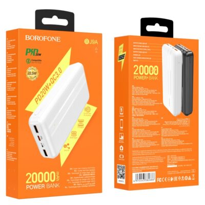 Balta išorinė baterija Power Bank Borofone BJ9A su PD20W ir Quick Charge 3.0 20000mAh