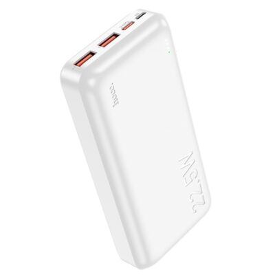 Balta išorinė baterija Power Bank Hoco J101A su 22.5W įkrovimu ir dviem USB lizdais