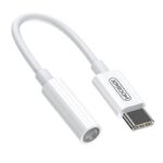 Baltas audio adapteris Joyroom SH-C1 su Type-C ir 3.5 mm jungtimis trumpas laidelis