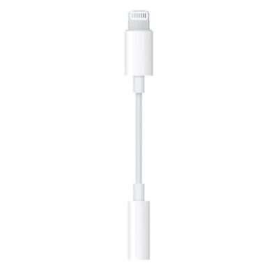 Baltas Audio adapteris originalus Apple iš Lightning į 3,5mm MMX62ZM A su trumpu laidu