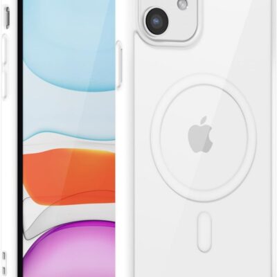 Baltas dėklas Apple Iphone 11 Premium Mag Cover su aplink telefono kamerą ir Apple logotipu