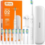 Baltas elektrinis dantų šepetėlis Bitvae D2 su keičiamomis šepetėlių galvutėmis ir dėklu