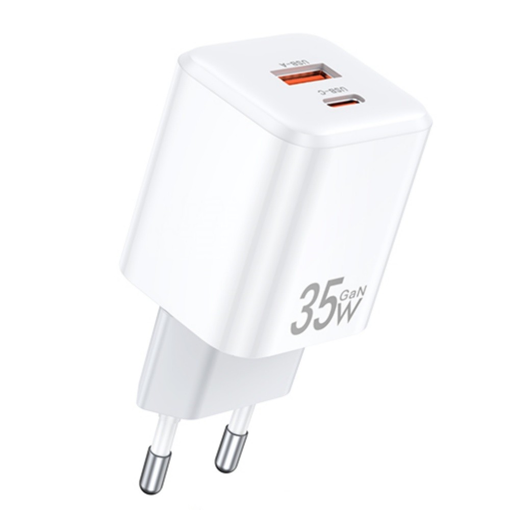 Baltas įkroviklis Awei PD66-EU GaN 35W Baltas įkroviklis Awei PD66-EU GaN 35W su USB-A ir USB-C jungtimis