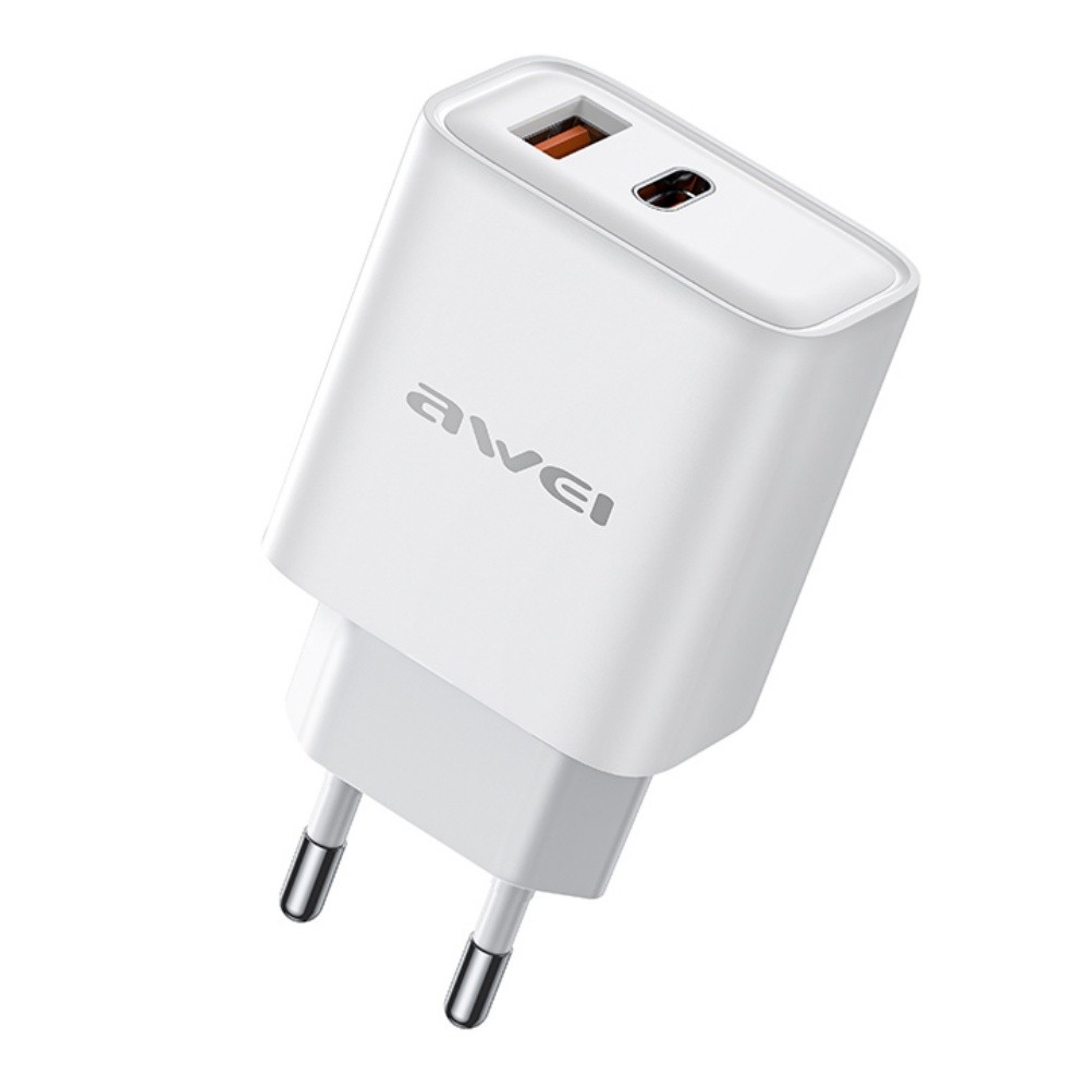 Baltas įkroviklis Awei PD81-EU USB-A / USB-C Baltas įkroviklis Awei PD81-EU su USB-A ir USB-C jungtimis
