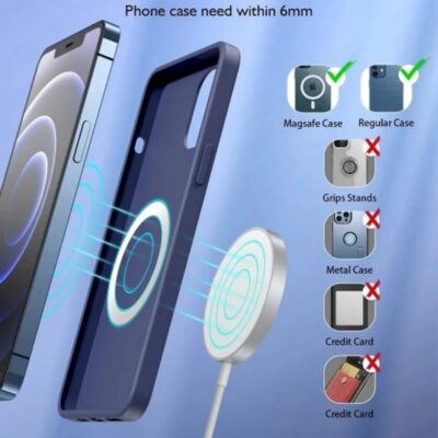 Baltas įkroviklis belaidis Choetech T518-F MagSafe 15W su telefono dėklu ir telefono vaizdu