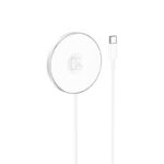 Baltas įkroviklis belaidis Hoco CW41 Delight 3-in-1 su USB-C jungtimi ir apvaliu dizainu