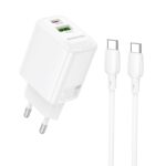 Baltas įkroviklis Borofone BN29 30W USB-C ir USB-A lizdais su USB-C į USB-C laidu 1m