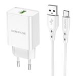 Baltas įkroviklis Borofone BN5 QC 3.0 18W su USB ir Type-C jungtimis