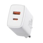Baltas įkroviklis buitinis Baseus USB + Type-C 20W CCXJ-B02 su USB ir Type-C lizdais