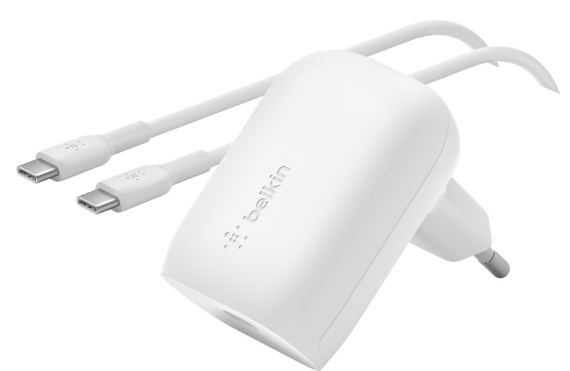 Baltas įkroviklis Belkin Boost Charge 30W Baltas įkroviklis buitinis Belkin Boost Charge USB-C PD 3.0 PPS 30W su USB-C to USB-C kabeliu