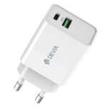 Baltas įkroviklis buitinis Devia Smart PD+QC USB-A+Type-C 30W su USB-A ir Type-C jungtimis