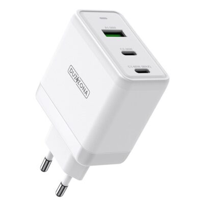 Baltas įkroviklis buitinis DUZZONA T1 65W su 1xUSB ir 2xType-C jungtimis