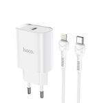 Baltas įkroviklis buitinis Hoco N14 Smart Charging PD20W Type-C to Lightning su USB tipo C ir Lightning laidais