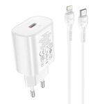 Baltas įkroviklis Hoco N22 PD25W su Lightning ir USB-C kabeliais