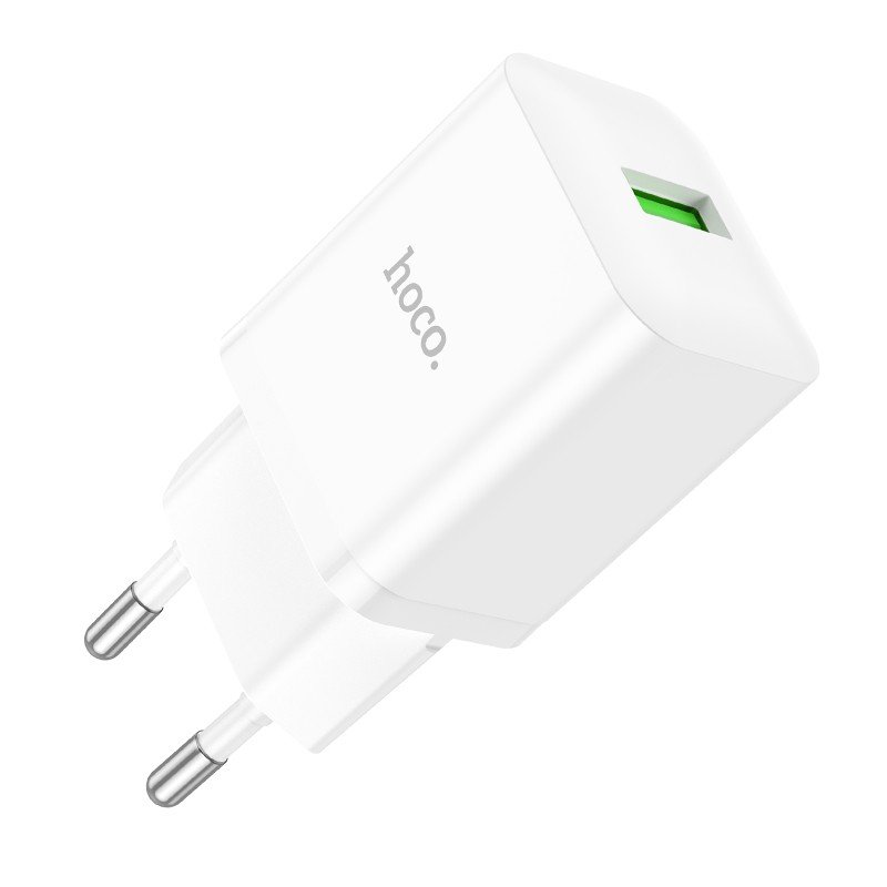 Baltas įkroviklis Hoco N26 18W USB-A Baltas įkroviklis Hoco N26 18W USB-A su žalia USB-A jungtimi