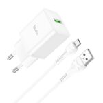 Baltas įkroviklis Hoco N26 USB-A Quick Charge 3.0 18W su MicroUSB kabeliu