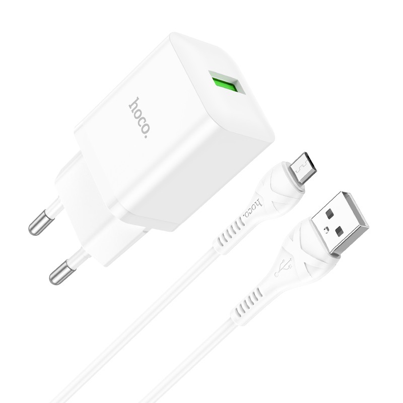 Baltas įkroviklis Hoco N26 USB-A Quick Charge 3.0 18W Baltas įkroviklis Hoco N26 USB-A Quick Charge 3.0 18W su MicroUSB kabeliu