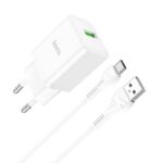 Baltas įkroviklis Hoco N26 USB-A Quick Charge 3.0 18W su USB-C kabeliu