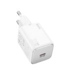 Baltas įkroviklis Hoco N40 20W USB-C su metaliniais kontaktais ir USB-C jungtimi