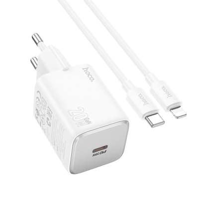 Baltas įkroviklis Hoco N40 USB-C PD20W su USB-C į Lightning laidu 1 metro