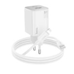 Baltas įkroviklis Hoco N41 20W GaN USB-A ir USB-C su USB-C į Lightning kabeliu 1.0m