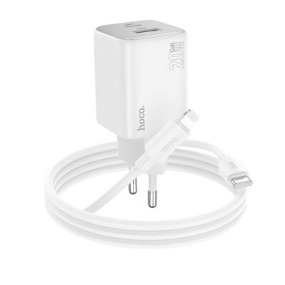 Baltas įkroviklis Hoco N41 20W GaN USB-A ir USB-C su USB-C į Lightning kabeliu 1.0m