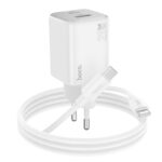 Balta įkroviklio Hoco N41 20W GaN USB-A / USB-C su 1 metrų USB-C į USB-C kabeliu nuotrauka