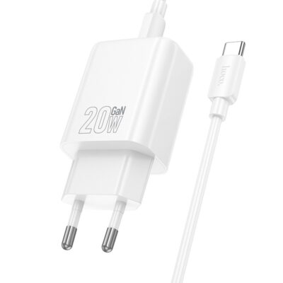 Baltas įkroviklis Hoco N60 20W GaN USB-C su USB-C į USB-C kabeliu 1m