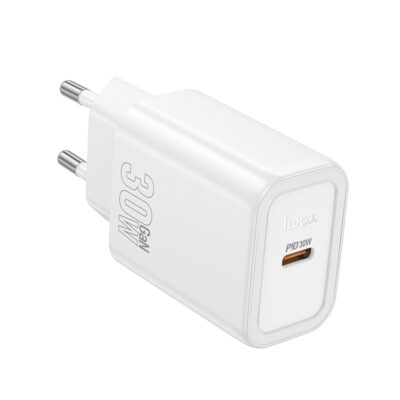 Baltas įkroviklis Hoco N62 30W GaN USB-C jungtimi pagrindiniame matomame paviršiuje